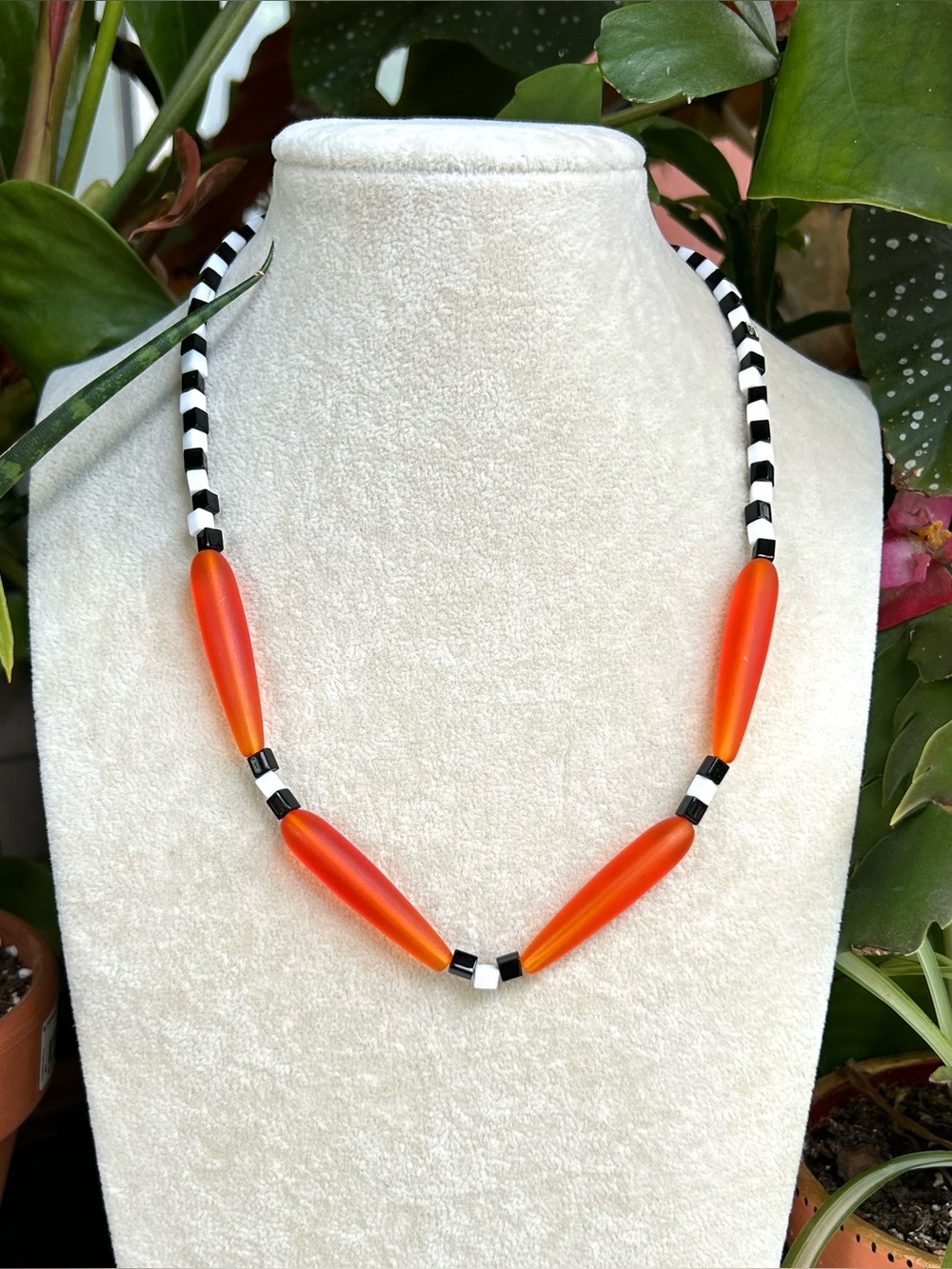 Orange, black & white necklace